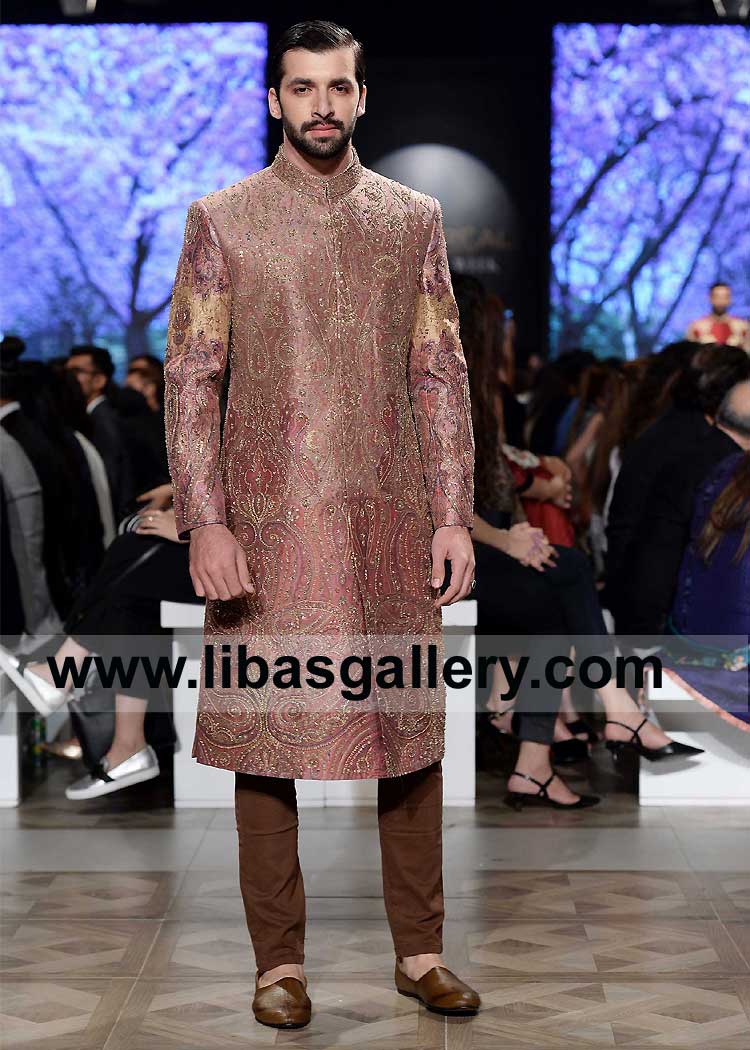 Men Wedding Nikah Sherwani Jamawar Hand Embellished