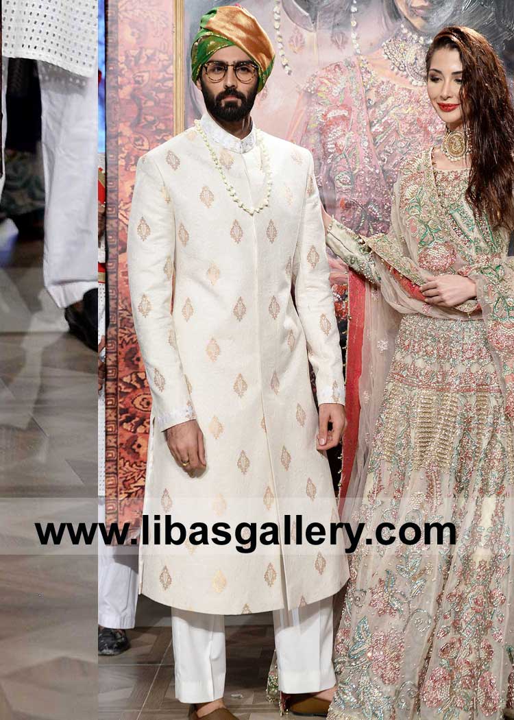 Off White Exclusive Jamawar Men Nikah Barat Sherwani