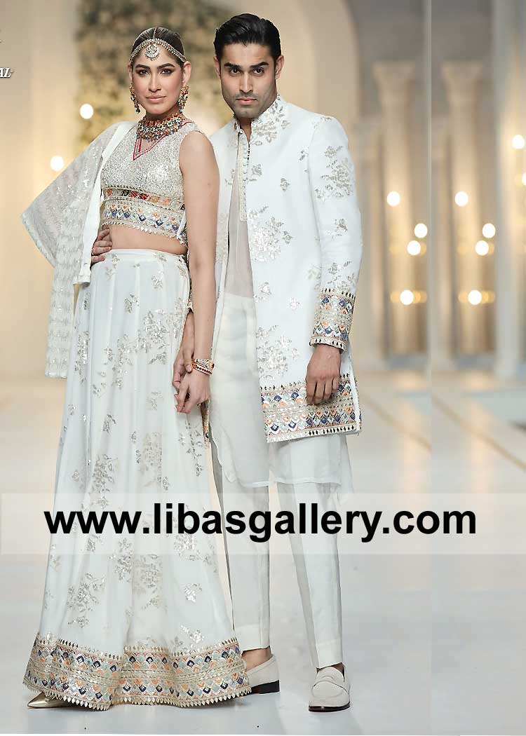 Men Open Style White Raw silk Embroidered Wedding Jacket for Nikah Barat