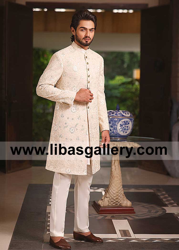 Magnificent Embroidered Light shade Men Nikah Sherwani 