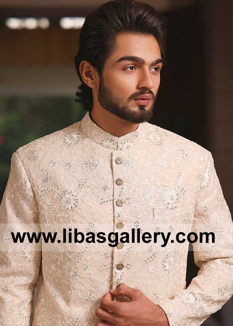 Magnificent Embroidered Light shade Men Nikah Sherwani 