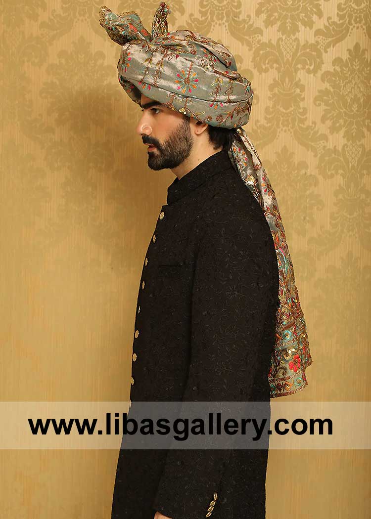 Black Embroidered Men Sherwani Suit for Nikah Wedding