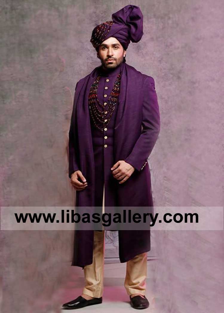 Men Purple Plain beautiful Sherwani Suit for Occasion