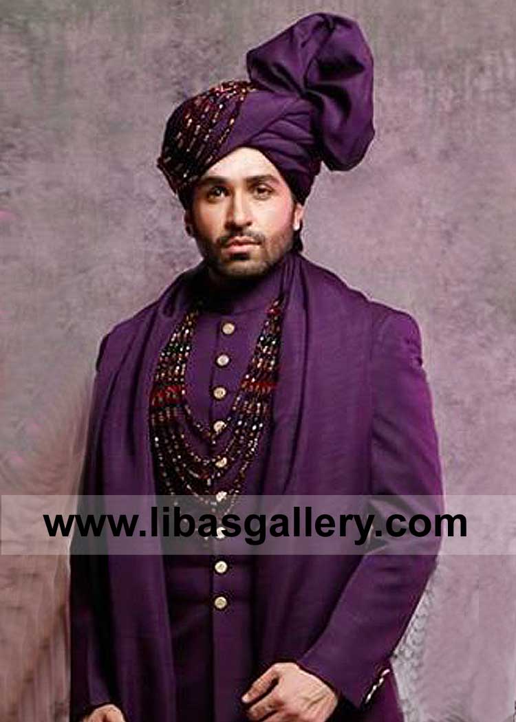 Men Purple Plain beautiful Sherwani Suit for Occasion