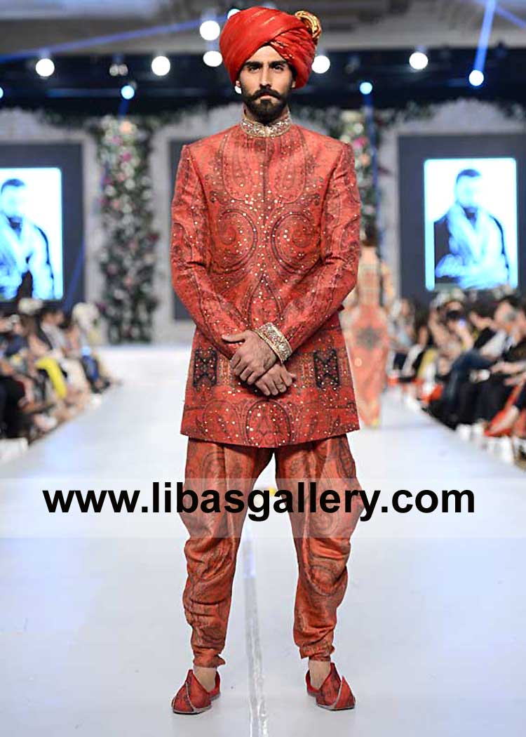Short length Porcelain Rose Indo Western Style Groom Nikah Sherwani