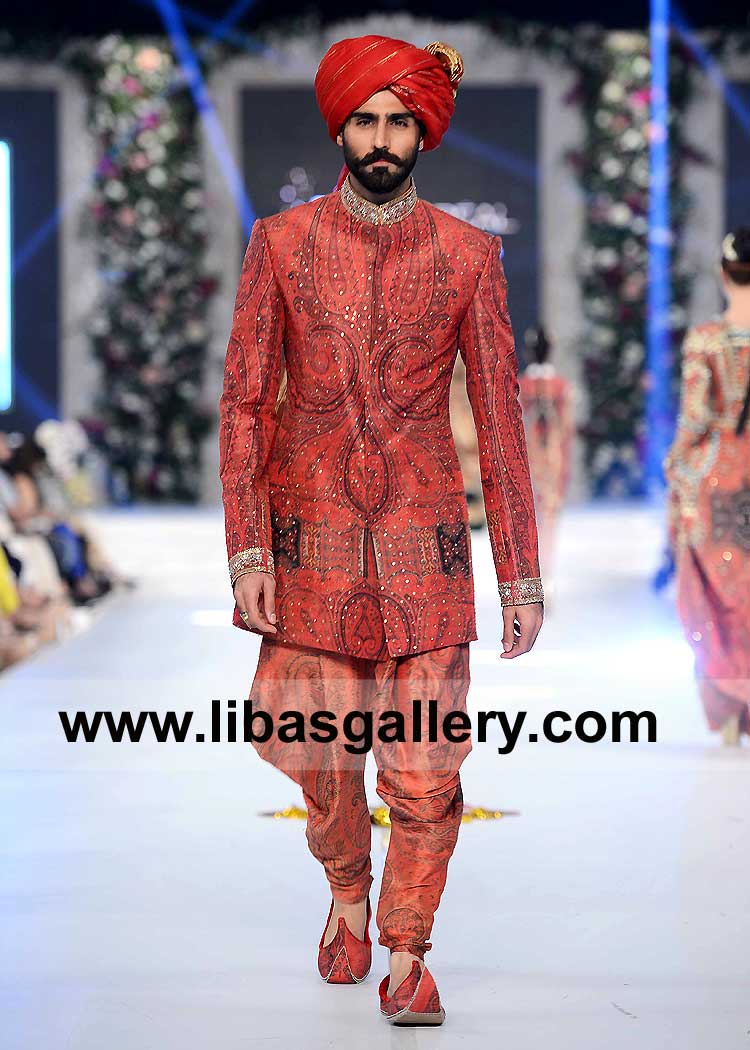 Short length Porcelain Rose Indo Western Style Groom Nikah Sherwani