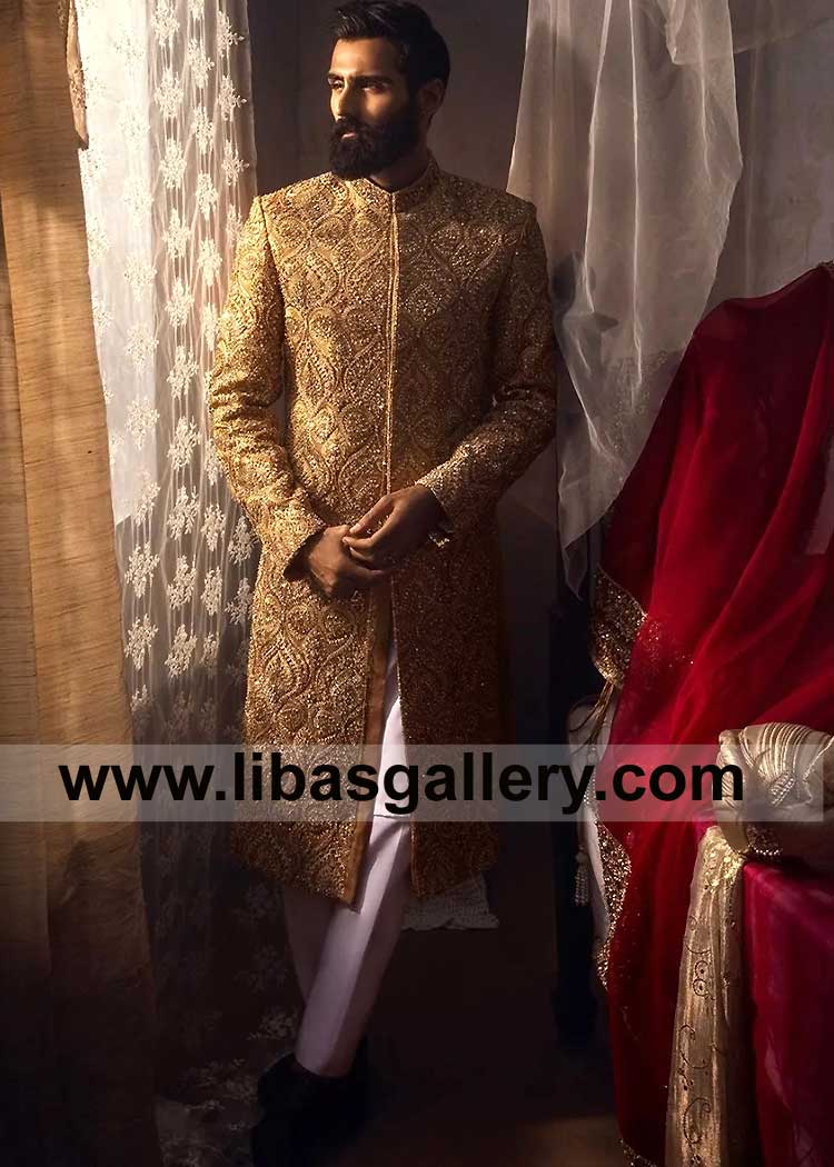 Gold Embroidered Men Bespoke Intricate Fancy Wedding Jacket