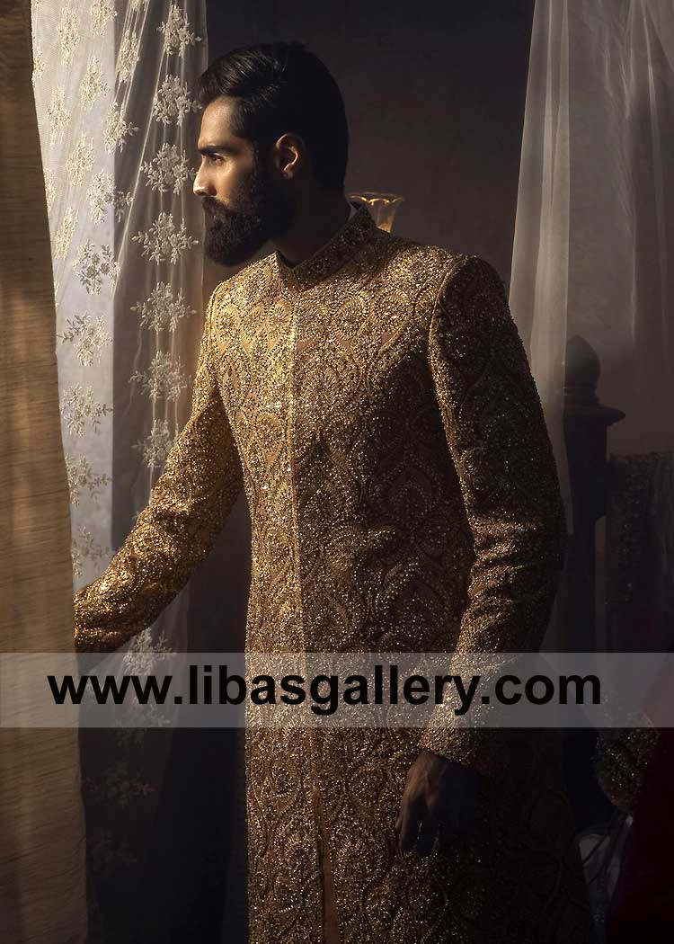 Gold Embroidered Men Bespoke Intricate Fancy Wedding Jacket