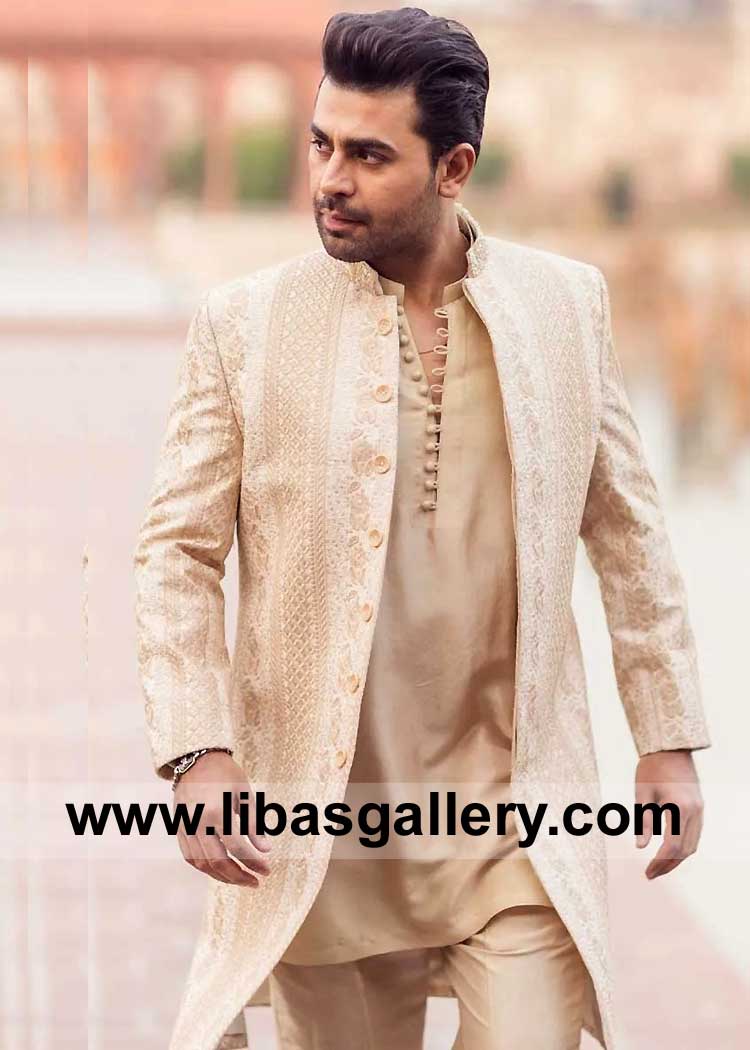 Beige Heavy Embellished Designer Sherwani Article for Wedding