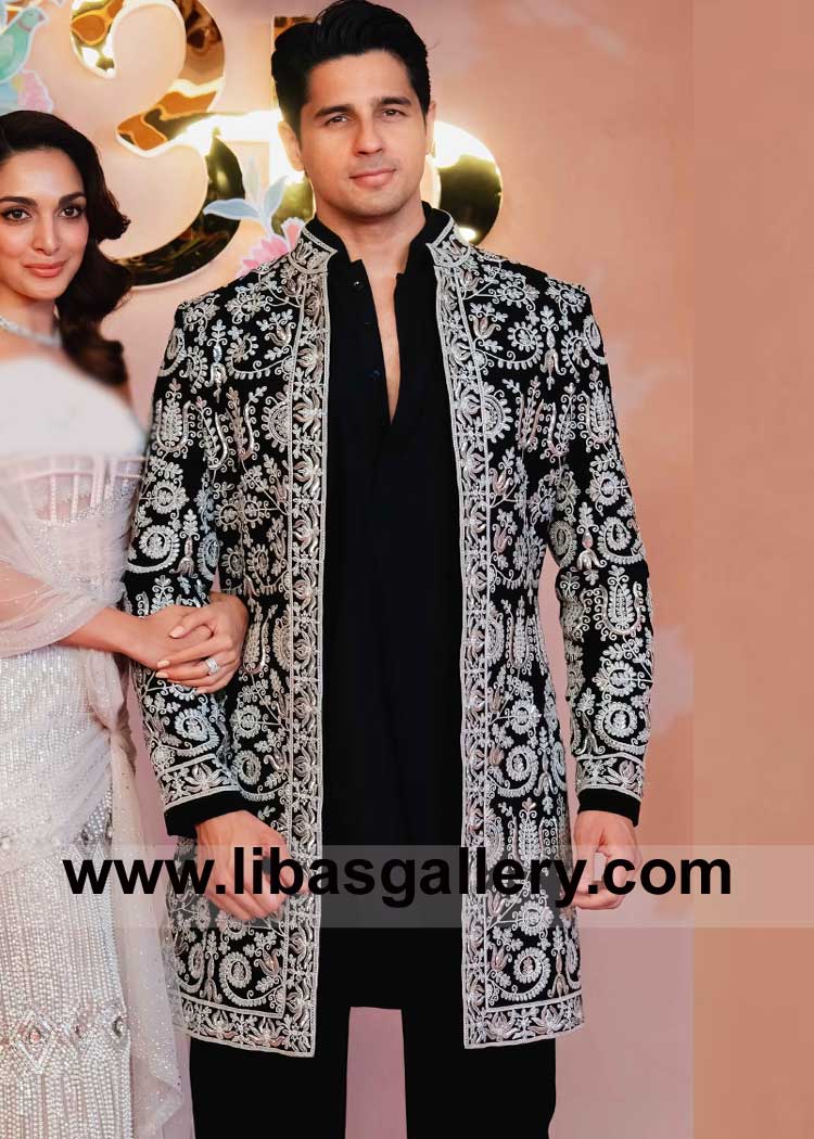 Heavy Embellished light weight Black Groom Designer Sherwani Style