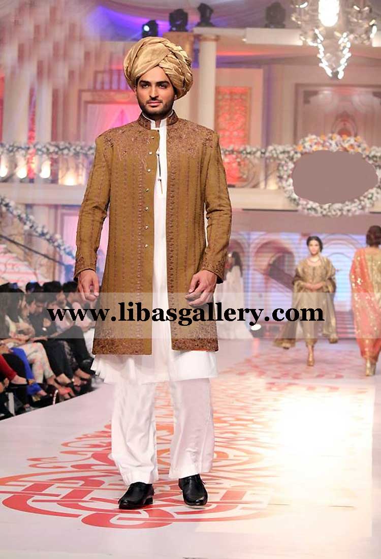 Groom standard length chocolate nikah barat sherwani