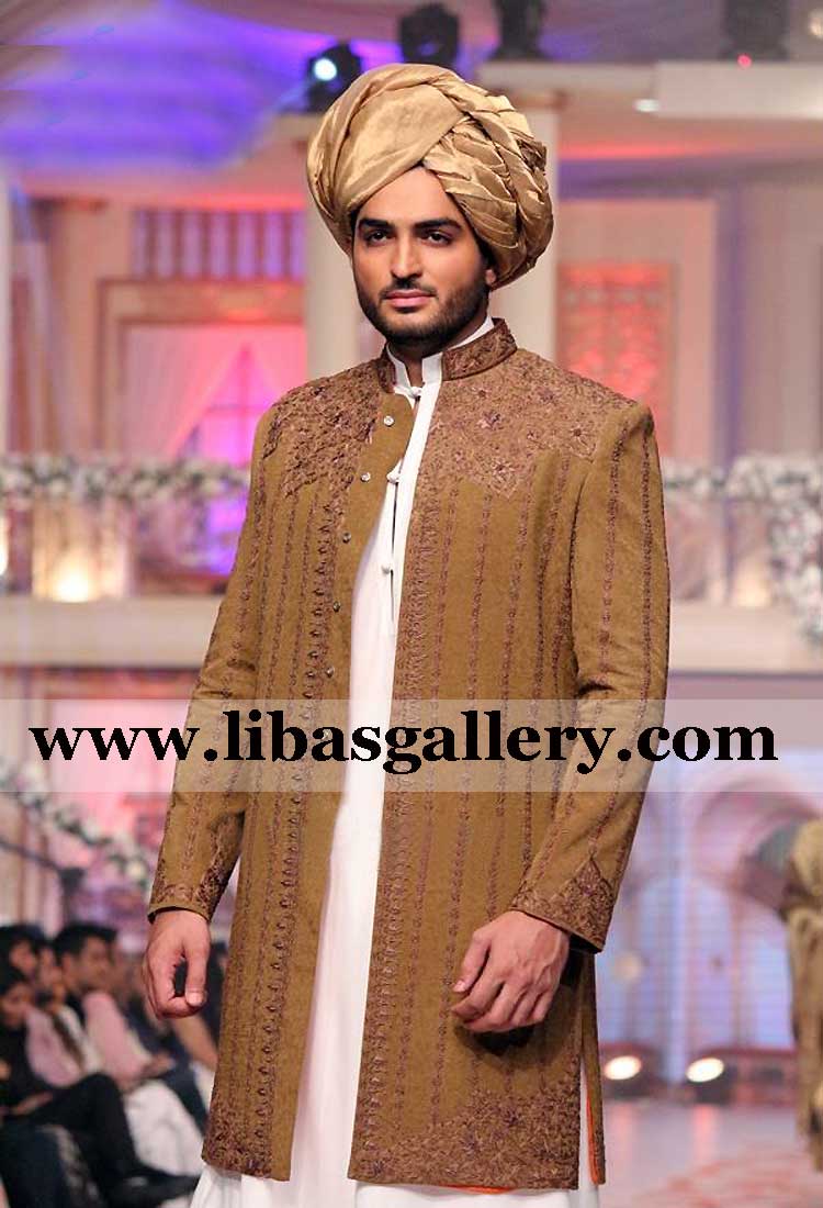 Groom standard length chocolate nikah barat sherwani