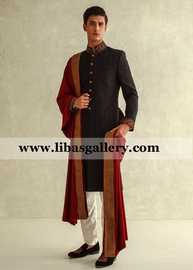 Black Antique Embroidery Groom Wedding Sherwani article