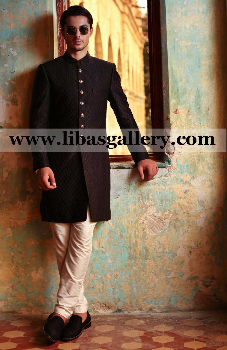 Black diamond heavy embroidered design groom sherwani dress