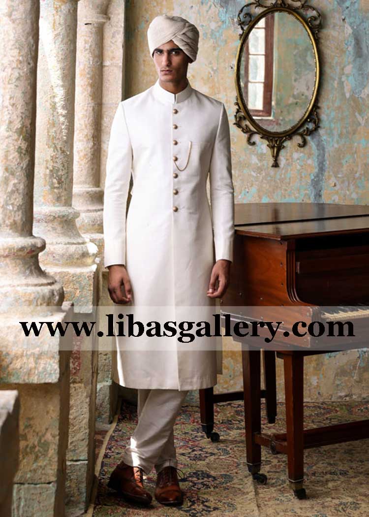 Custom made beautiful mens sherwani suit off white