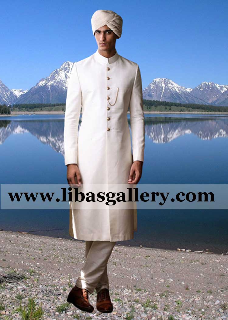 Custom made beautiful mens sherwani suit off white