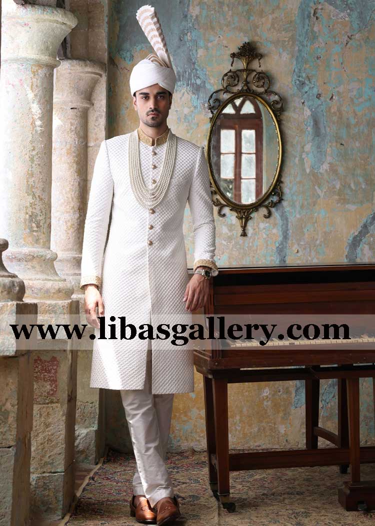 white check dots premium groom wedding nikah barat sherwani