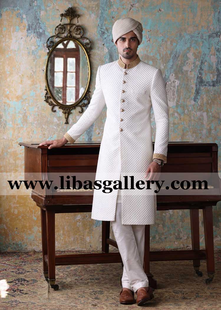white check dots premium groom wedding nikah barat sherwani