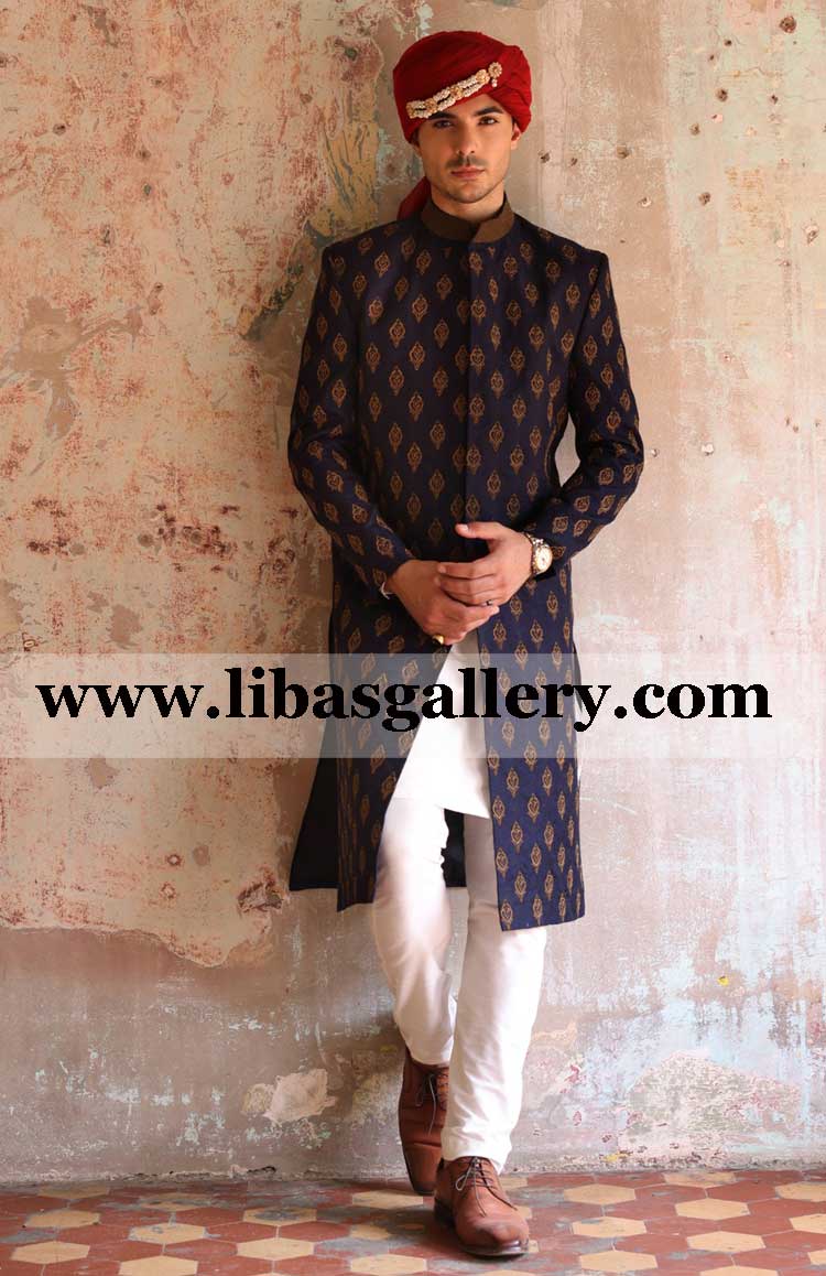 Blue heavy embroidered groom nikah barat event sherwani