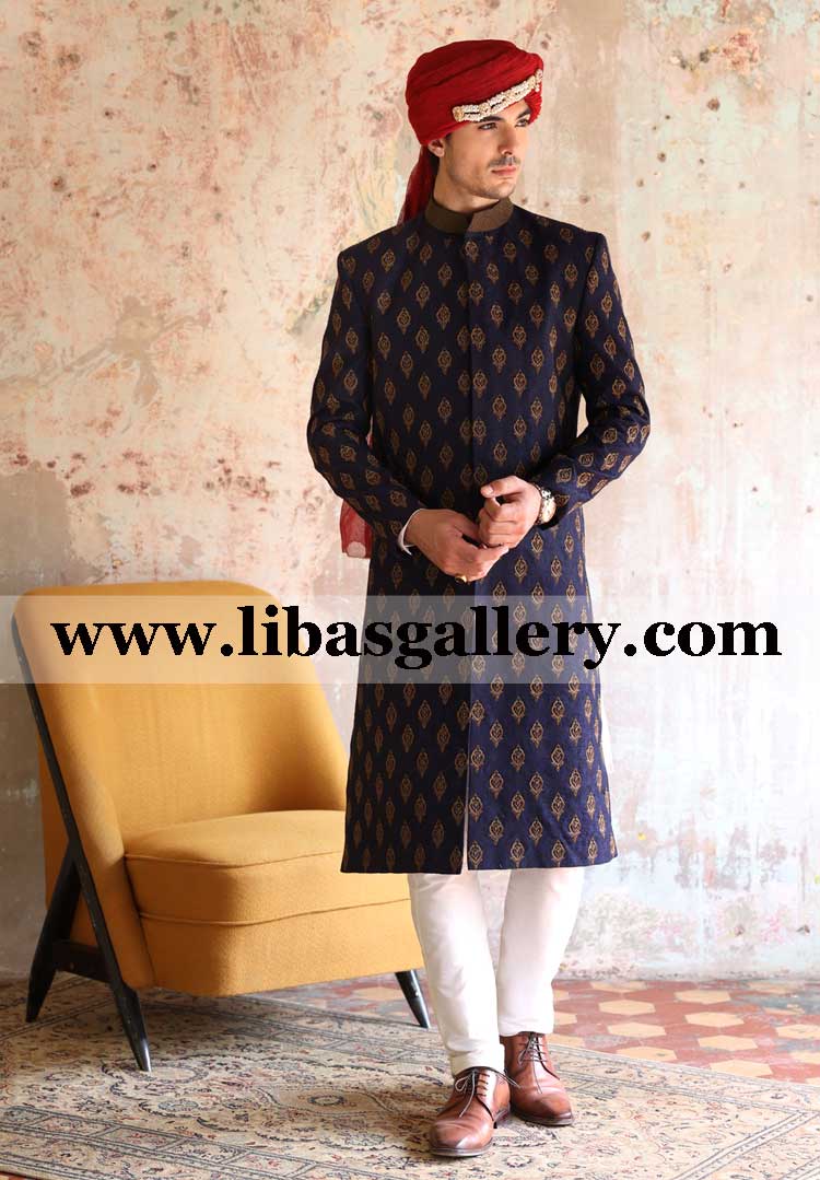 Blue heavy embroidered groom nikah barat event sherwani