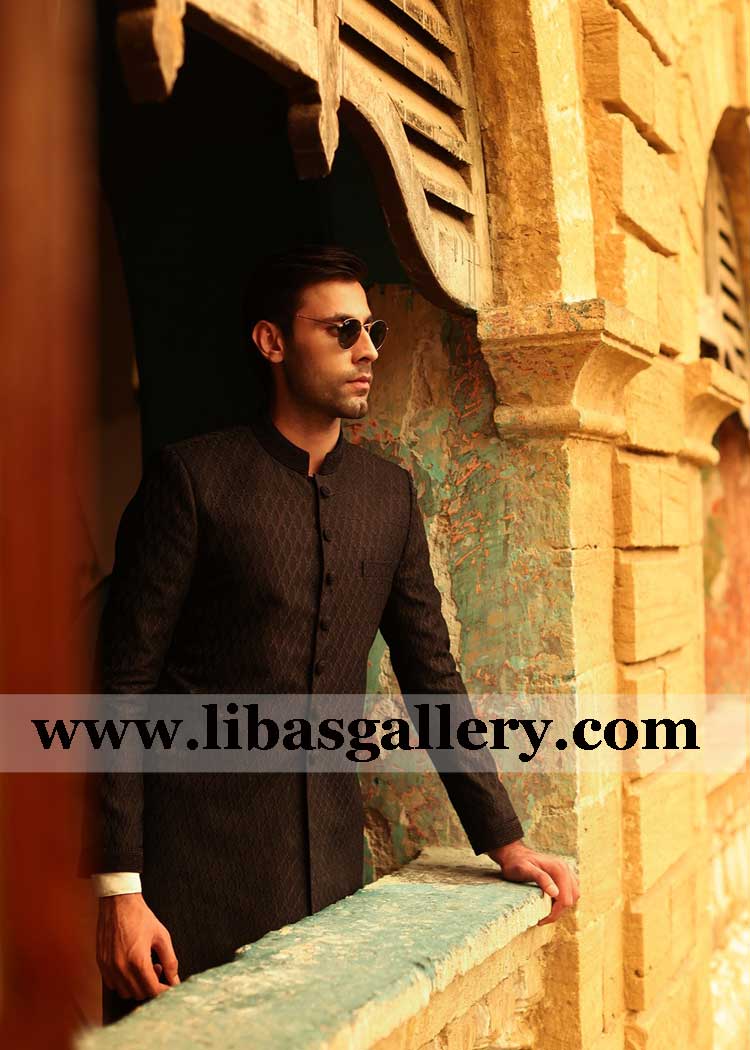 Black Rope heavy embroidered groom wedding sherwani