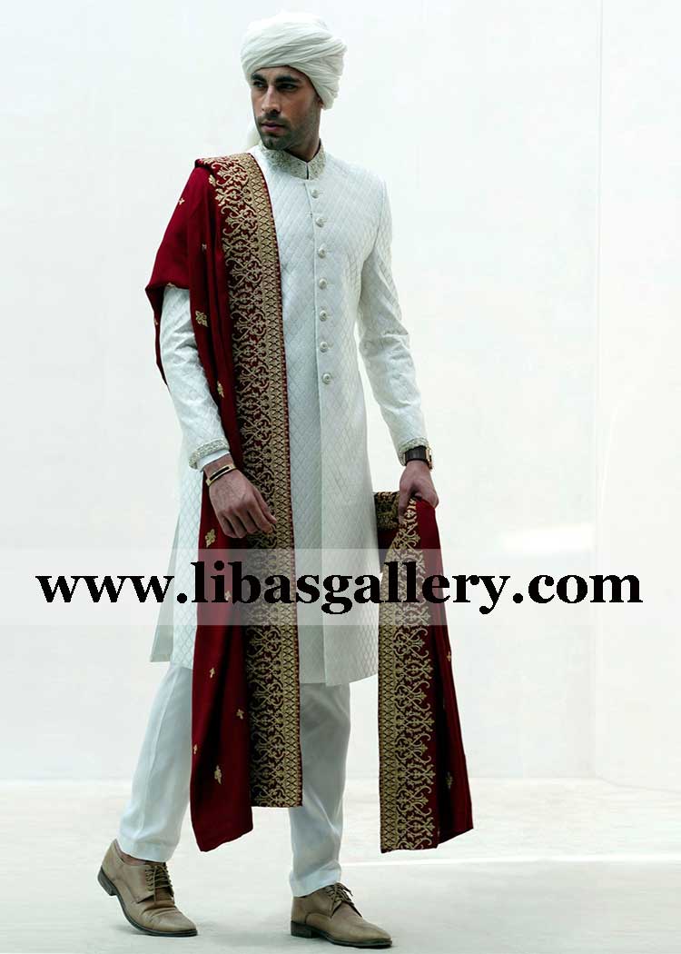 off white groom classic nikah barat wedding embroidered sherwani