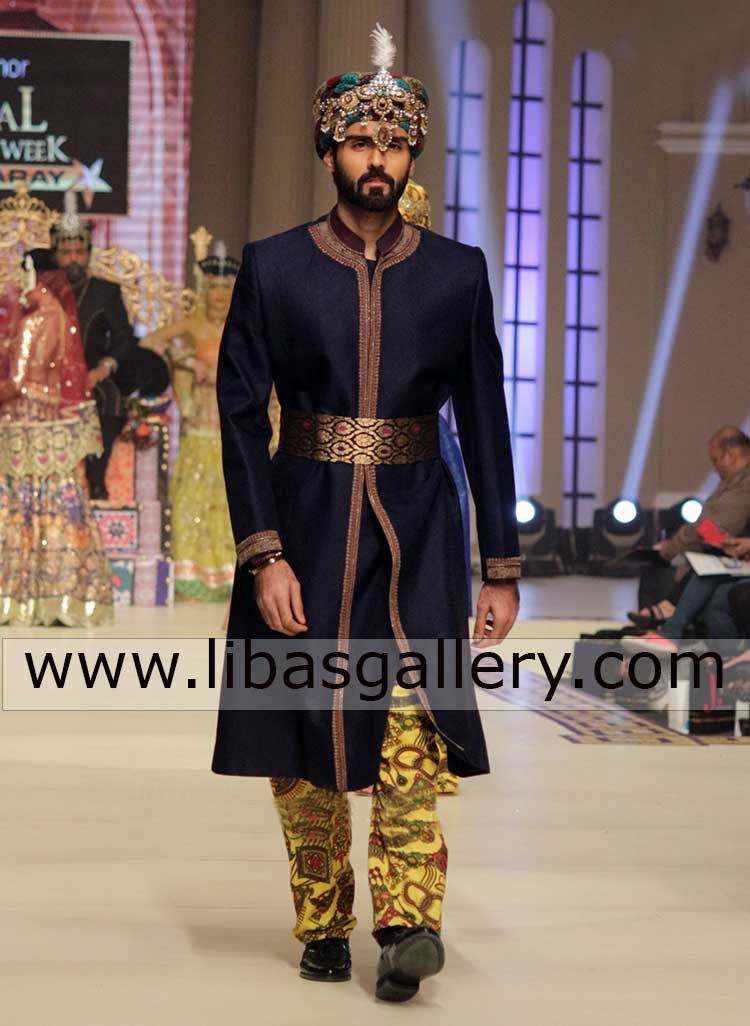 Royal Family style groom nikah barat sherwani with waist belt
