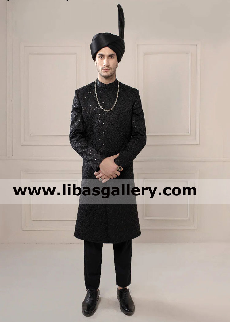 Black heavy amazing Embroidered mens wedding sherwani 