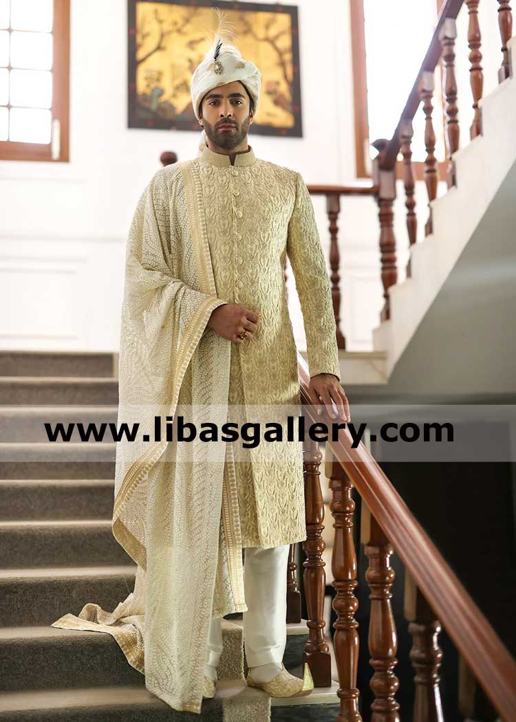 Limited Edition Sherwani Crafted with Hand Embroidery for groom nikah barat day turban and shawl on additional in package Arizona Pennsylvania USA Limited Edition Sherwani Crafted with Hand Embroidery for groom nikah barat day turban and shawl on additional in package Arizona Pennsylvania USA
