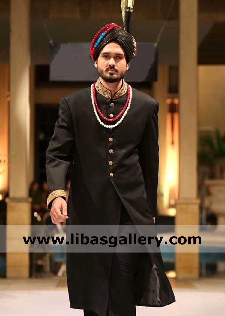 Black Gold Nostalgic Groom Wedding Sherwani Style