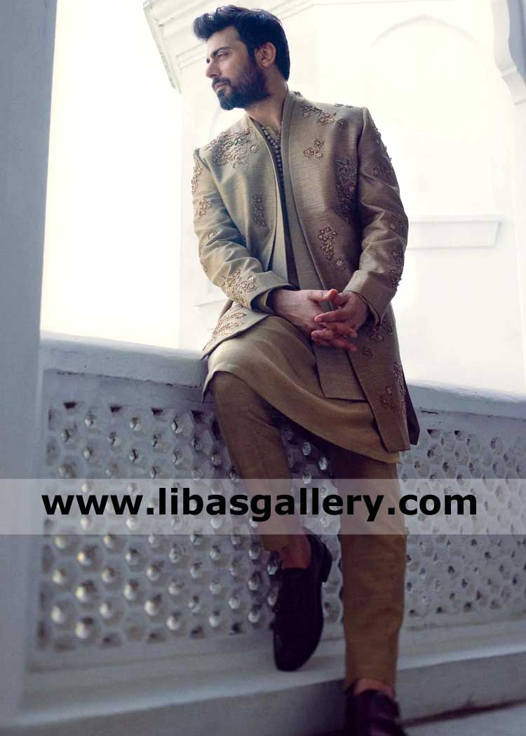 Latest Beige Embellished Wedding Sherwani suit for Men
