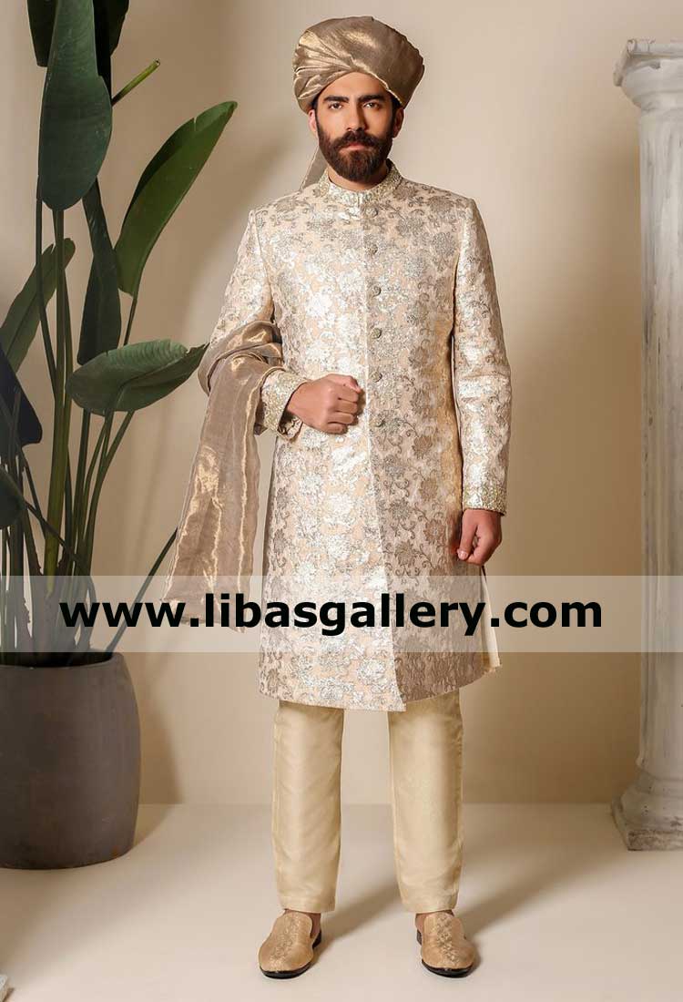 POWDER PINK ZARI LUXURY EMBOROIDERED SHERWANI for Men