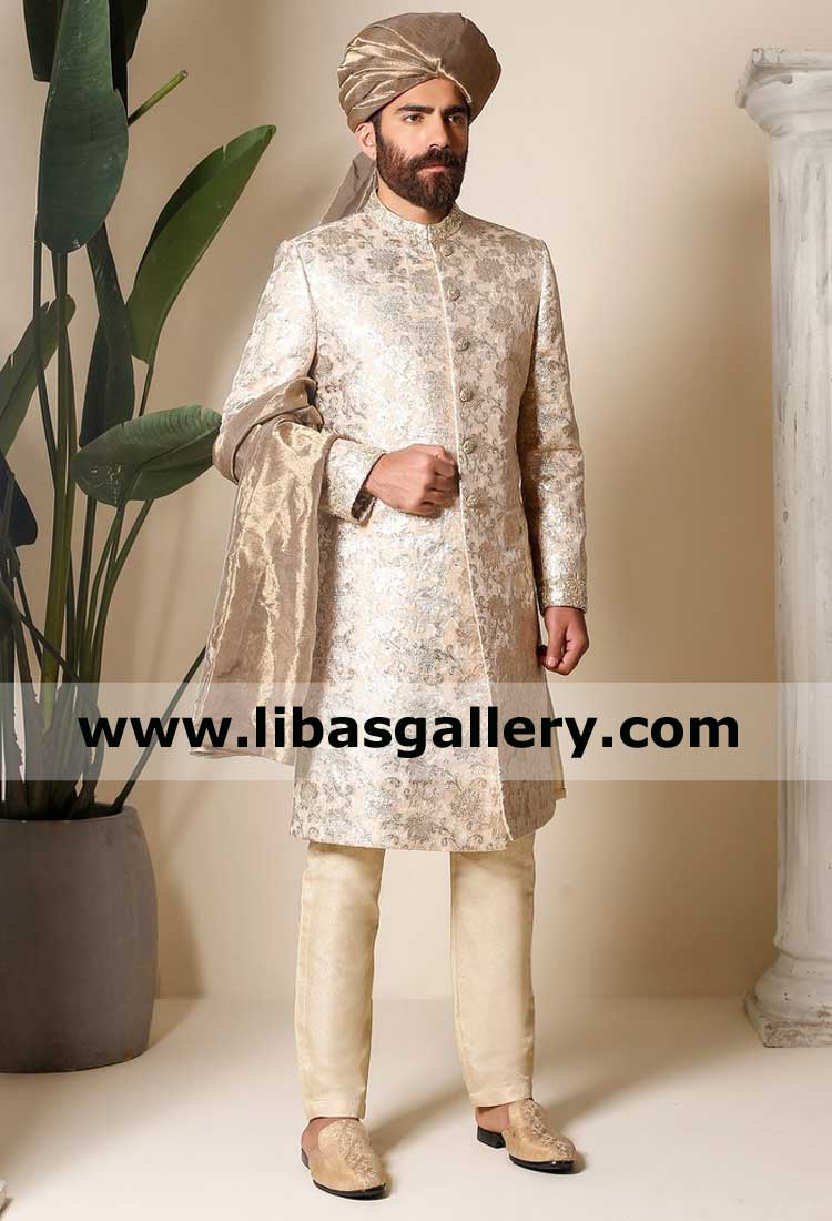 POWDER PINK ZARI LUXURY EMBOROIDERED SHERWANI for Men