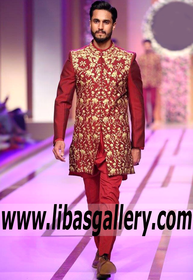 Maroon Embroidered Sherwani for Wedding Sober 2019