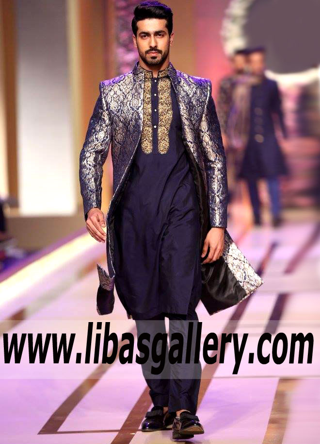 Duke Blue Elegant Wedding Sherwani Stylish Groom Dulha