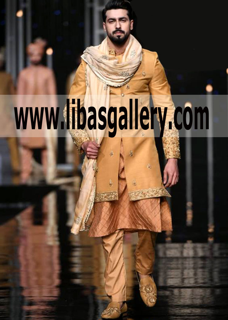 Short length Exclusive Embroidered Groom Sherwani