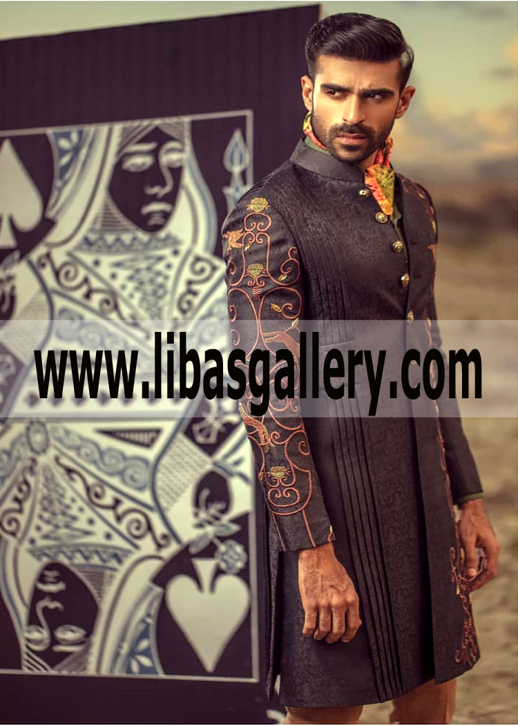 jamawar wedding sherwani groom 2019 thread work high quality nikah dress Mobile USA