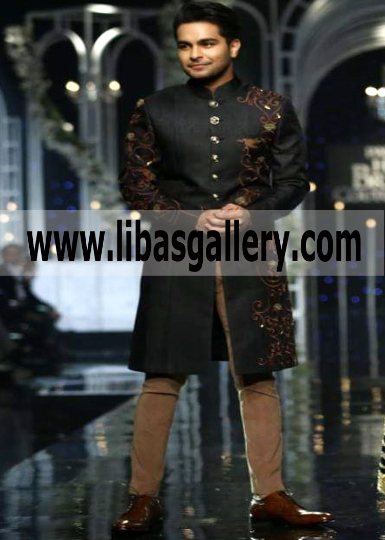 Black Wedding Sherwani new look of groom dulha for barat nikah day Pakistani long sherwani 2019 perth Australia Black Wedding Sherwani new look of groom dulha for barat nikah day Pakistani long sherwani 2019 perth Australia