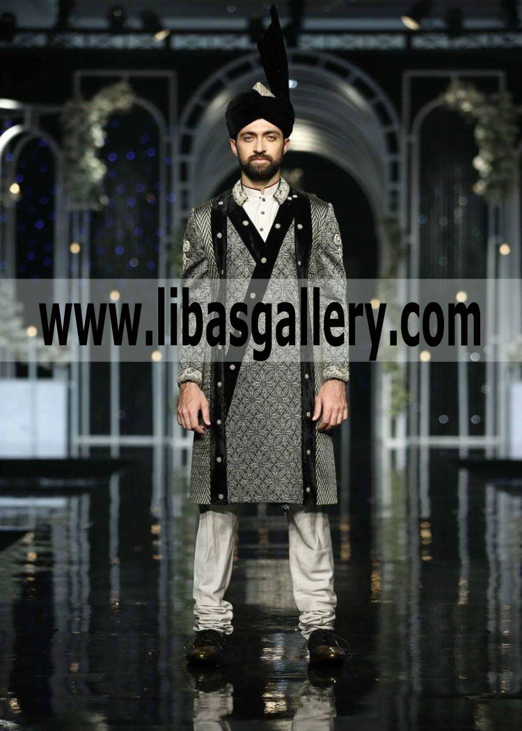 Pakistani Black Shadi Sherwani Dulha Groom Sober long sherwani Turban Full Embroidered custom made 2019 leeds Manchester UK Pakistani Black Shadi Sherwani Dulha Groom Sober long sherwani Turban Full Embroidered custom made 2019 leeds Manchester UK