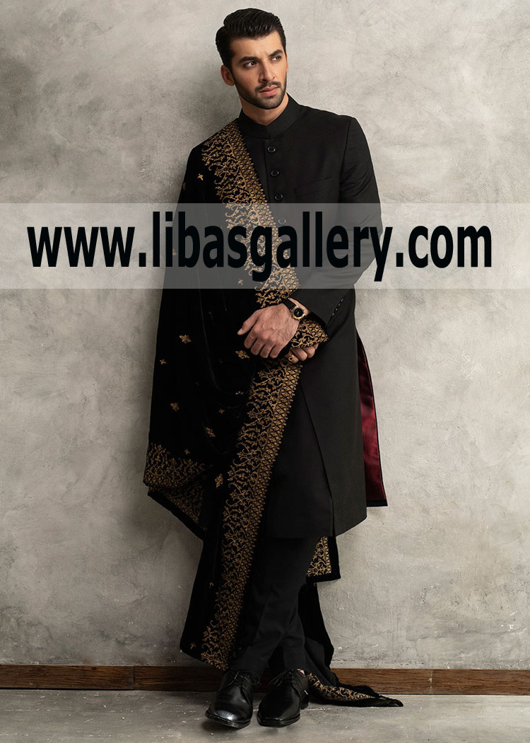 Black Suiting Fabric Sherwani for Nikah Smart fit Wedding Clothing for men Karachi Lahore Islamabad Pakistan Black Suiting Fabric Sherwani for Nikah Smart fit Wedding Clothing for men Karachi Lahore Islamabad Pakistan