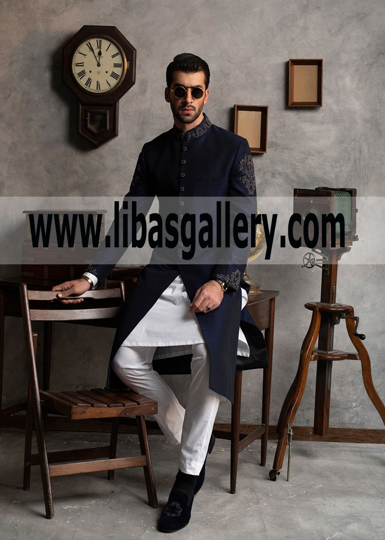 Asian Style Raw Silk Groom Wedding Sherwani 