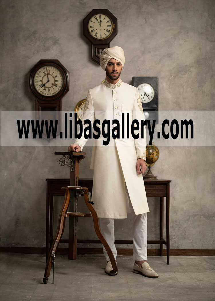 Perfect Fitting Raw Silk Barat Sherwani for Groom Dulha