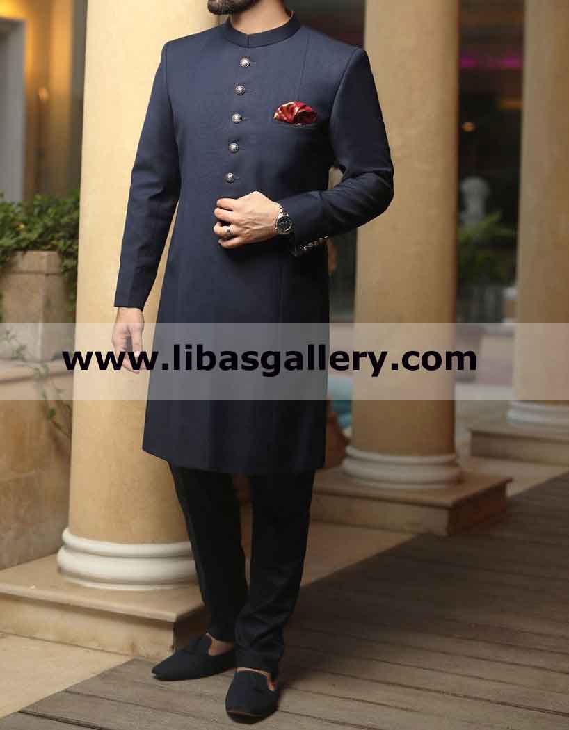 High Class Navy Blue Groom Wedding Sherwani 