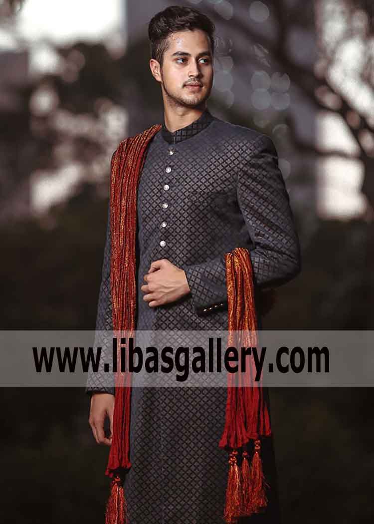 Navy Blue Wedding Sherwani for Groom