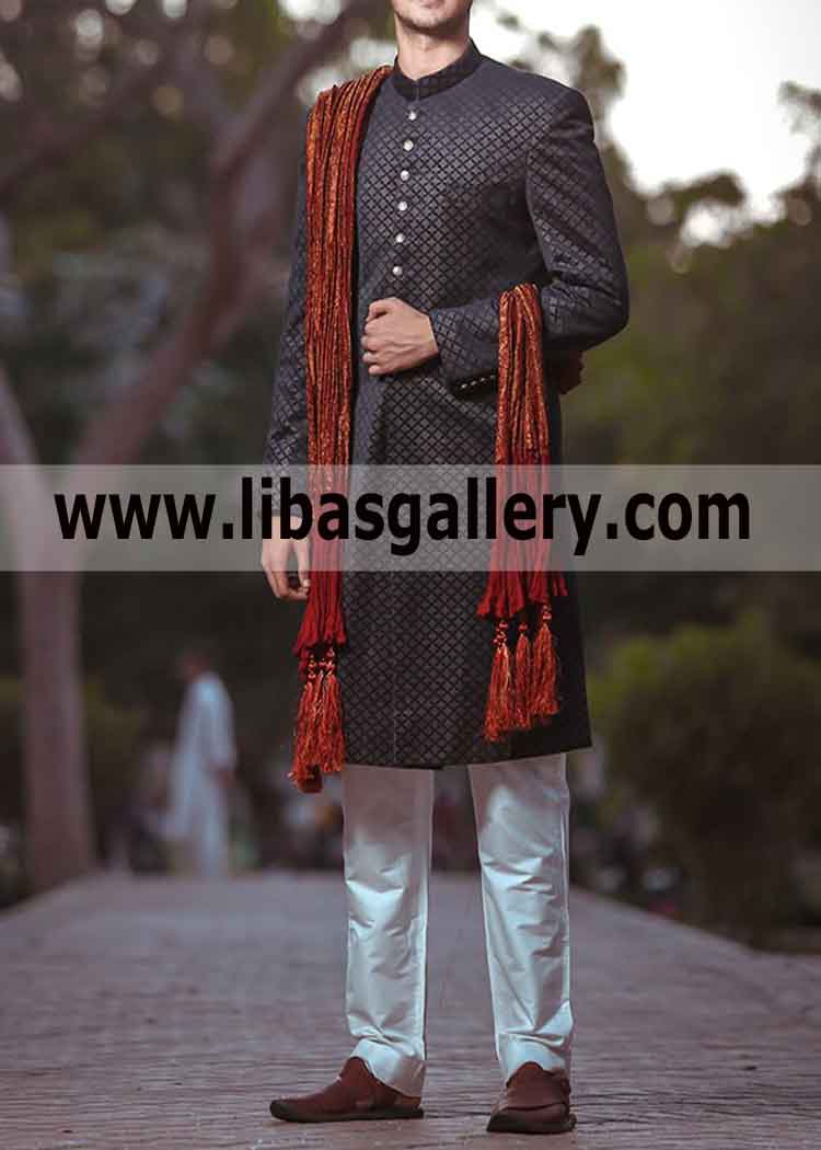 Navy Blue Wedding Sherwani for Groom