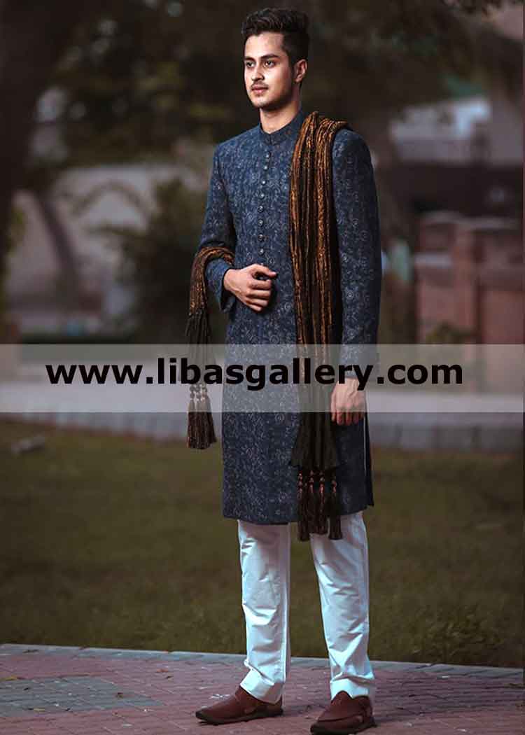 Royal Blue Banarsi Sherwani for Groom