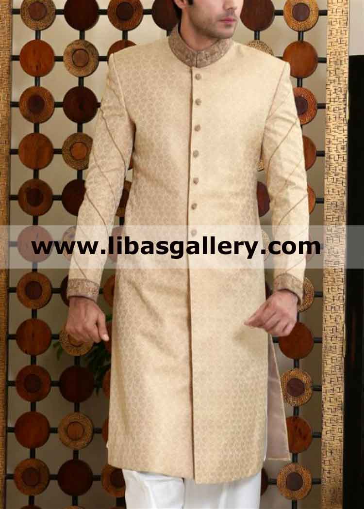 Embroidered Buttons Groom Wedding Sherwani 