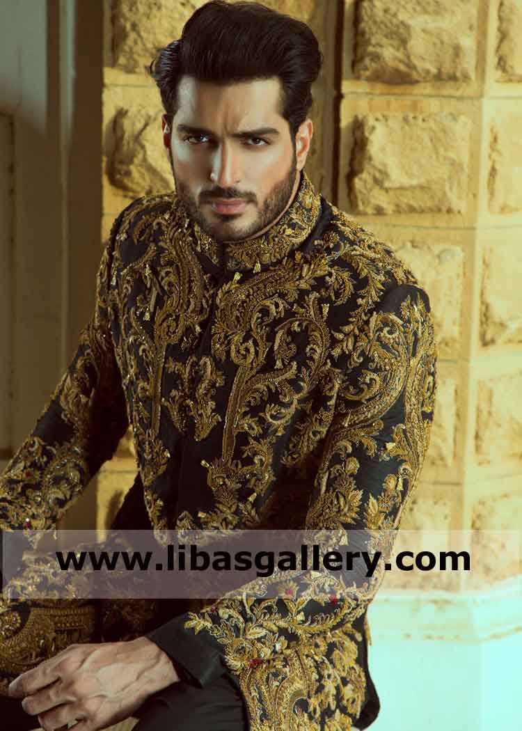 Black embellished wedding sherwani stylish