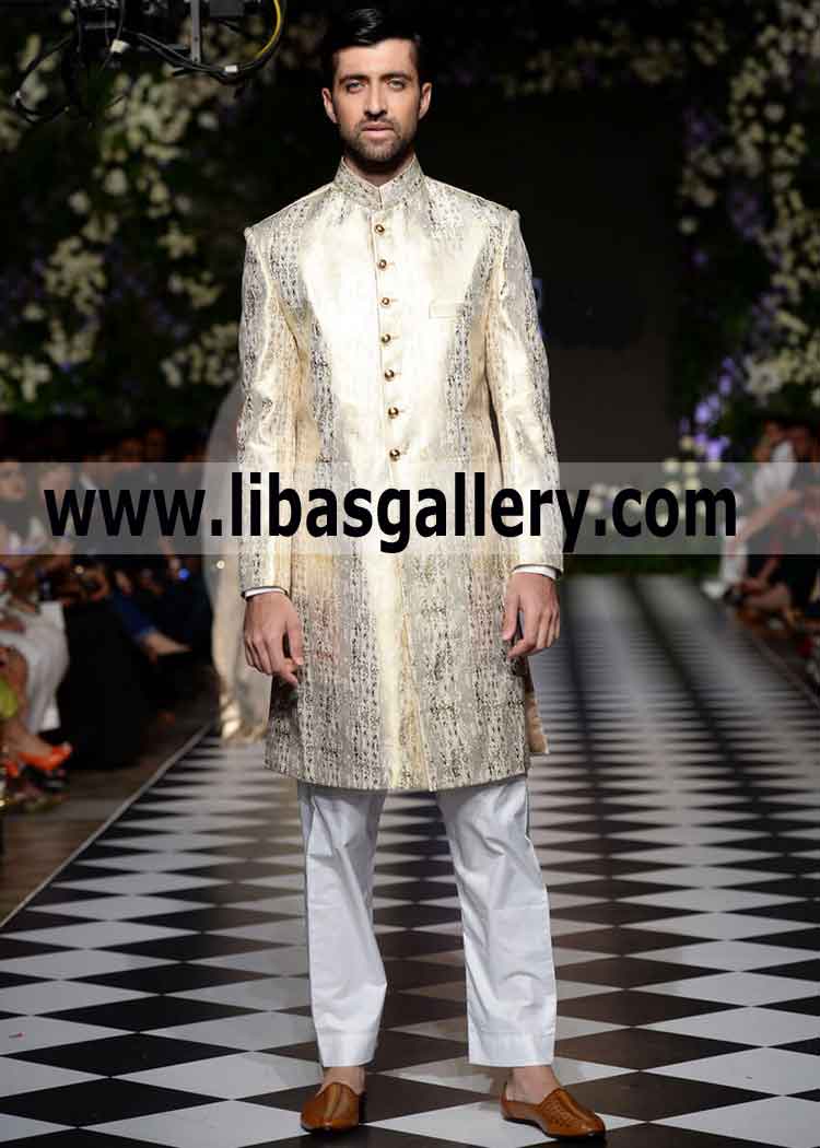 Fair Complexion Groom wearing Jamawar Sherwani on Barat Nikah