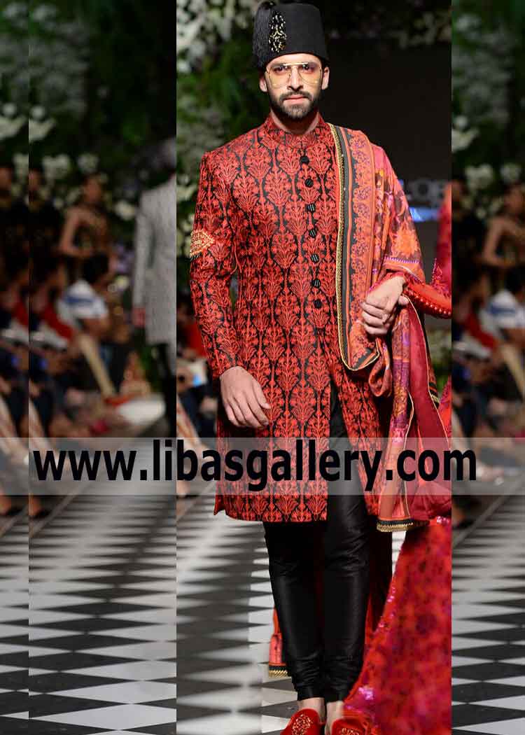 Black Embroidered Sherwani for High Class Wedding 